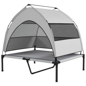 Elevated Dog Bed with Removable Canopy, Portable Outside Raised Pet Cot with Cooling Pad, Storage Bag, 36" x 29.5" x 35"