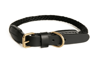 Rope and Leather Collar with Buckle (26 in) (Color: Black  Line, size: 26 In)
