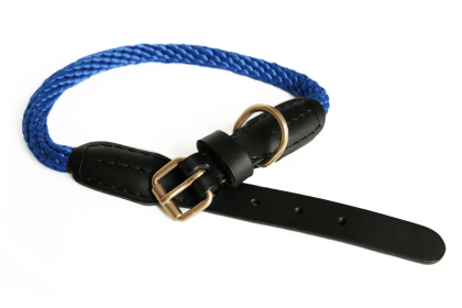 Rope and Leather Collar with Buckle (26 in) (Color: Deep Blue  Line, size: 26 In)