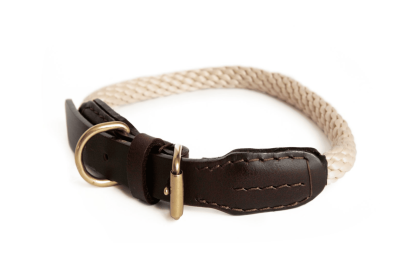 Rope and Leather Collar with Buckle (18 in) (Color: Beige  Line, size: 18 In)