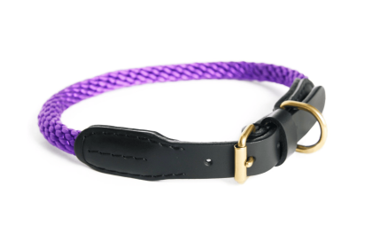 Rope and Leather Collar with Buckle (22 in) (Color: Purple  Line, size: 22 In)