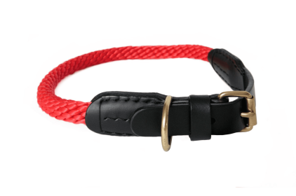 Rope and Leather Collar with Buckle (18 in) (Color: Red  Line, size: 18 In)