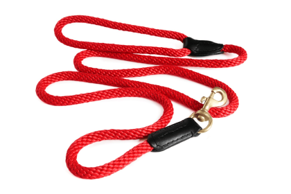 Rope and Leather Snap Lead (6ft x 3/4 in) (Color: Red  Line, size: 6Ft X 3/4 In)