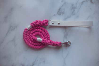 Biothane & Rope Leash Combo (Color: White|Pink, size: 5 Ft)