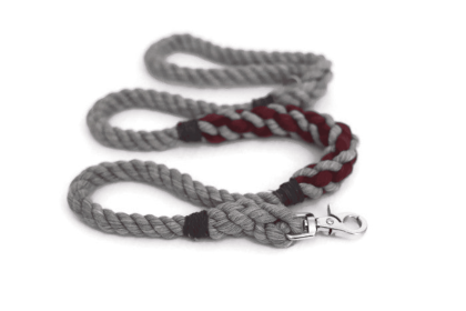 Rope Dog Leash (Color: Grey And Burgundy, size: Traffic Lead (2 Ft))