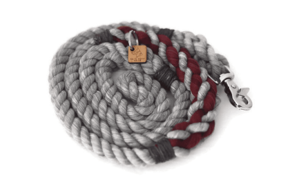 Rope Dog Leash (Color: Grey And Burgundy, size: 6 Ft)