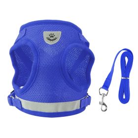 Pet Mesh Harness Dog Leash Set Reflective Chest Strap Adjustable Puppy Vest For Puppies Breeds Dogs Cats Walking Outdoor (Option: Blue_S)
