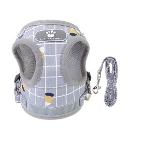 Pet Mesh Harness Dog Leash Set Reflective Chest Strap Adjustable Puppy Vest For Puppies Breeds Dogs Cats Walking Outdoor (Option: ered_XS)