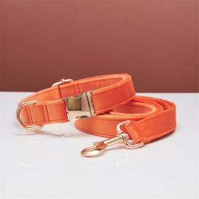 Multiple Colour Velvet Personalise Dog Collar Leash Set With Bow (Option: Orange set-M)
