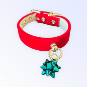 Velvet Gift Wrap Bow Collar (Color: Green Bow, size: 12")