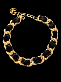 Gold Chain Velvet Collar (Color: Black, size: small)