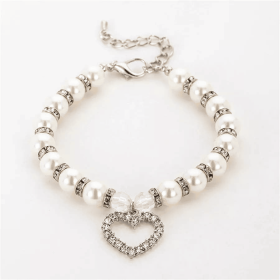 Heart and Pearl Necklace- White (size: large)