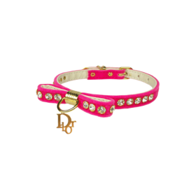 Dior-able Velvet Bow Dog Collar (Color: Pink, size: 12")