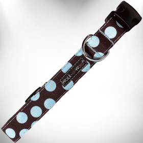Polka Dot Dog Collars (Color: Blue Dot On Brown, size: L 1" Width Fits 14-25" Neck)