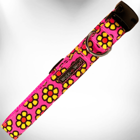 Flower Dog Collars (Color: Yellow Daisies On Pink, size: L 1" Width Fits 14-25" Neck)