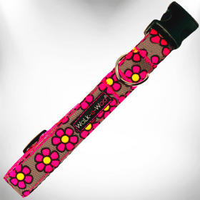 Flower Dog Collars (Color: Pink Daisies On Grey, size: L 1" Width Fits 14-25" Neck)