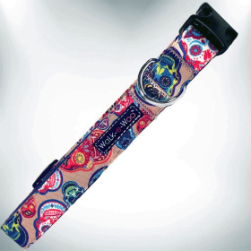 Tattoo Dog Collars (Color: Day Of The Dead, size: L 1" Width Fits 14-25" Neck)