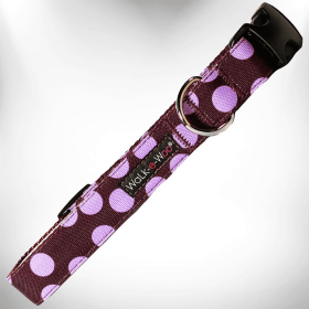 Polka Dot Dog Collars (Color: Purple Dot On Brown, size: S 3/4" Width Fits 10-14" Neck)