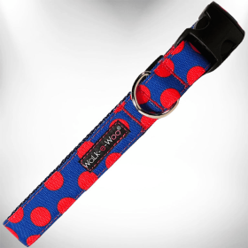 Polka Dot Dog Collars (Color: Red Dot On Blue, size: S 3/4" Width Fits 10-14" Neck)