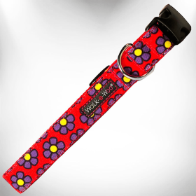 Flower Dog Collars (Color: Purple Daisies On Red, size: S 3/4" Width Fits 10-14" Neck)