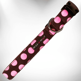 Polka Dot Dog Collars (Color: Pink Dot On Brown, size: Xl 1.5" Wide Fits 18-28" Neck)