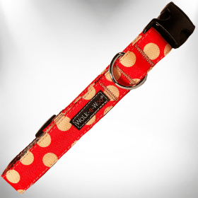 Polka Dot Dog Collars (Color: Tan Dot On Red, size: Xl 1.5" Wide Fits 18-28" Neck)