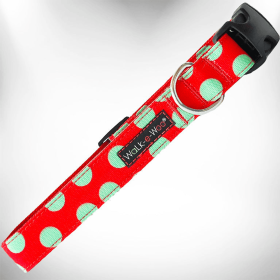 Polka Dot Dog Collars (Color: Mint Green Dot On Red, size: Xs 5/8" Width Fits 8-12" Neck)