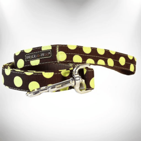 Polka Dot Dog Leads (Color: Green Dot On Brown, size: Regular Lead 1" Width- 5' Length)