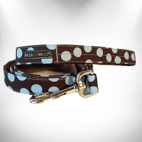 Polka Dot Dog Leads (Color: Blue Dot On Brown, size: Regular Lead 1" Width- 5' Length)
