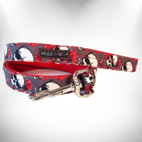 Tattoo Dog Leads (Color: Skulls N' Roses, size: Regular Lead 1" Width- 5' Length)