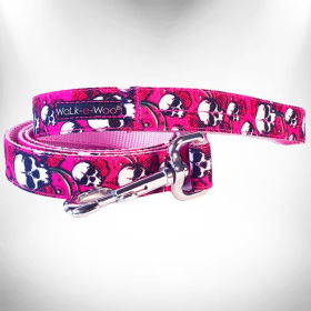Tattoo Dog Leads (Color: Pink Skulls N' Roses, size: Regular Lead 1" Width- 5' Length)