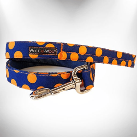 Polka Dot Dog Leads (Color: Orange Dot On Blue, size: Regular Lead 1" Width- 5' Length)