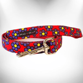 Flower Dog Leads (Color: Purple Daisies On Red, size: Regular Lead 1" Width- 5' Length)