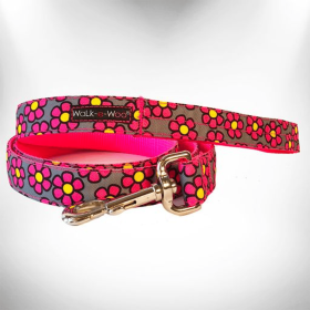 Flower Dog Leads (Color: Pink Daisies On Grey, size: Regular Lead 1" Width- 5' Length)