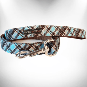 Plaid Dog Leads (Color: Steel Blue, size: Regular Lead 1" Width- 5' Length)