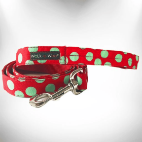 Polka Dot Dog Leads (Color: Mint Green Dot On Red, size: Regular Lead 1" Width- 5' Length)
