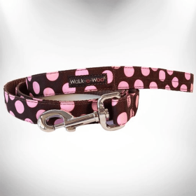 Polka Dot Dog Leads (Color: Pink Dot On Brown, size: Thin Lead 5/8" Width- 5' Length)
