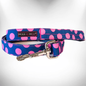 Polka Dot Dog Leads (Color: Pink Dot On Blue, size: Thin Lead 5/8" Width- 5' Length)