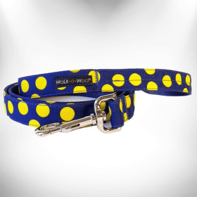 Polka Dot Dog Leads (Color: Yellow Dot On Blue, size: Thin Lead 5/8" Width- 5' Length)
