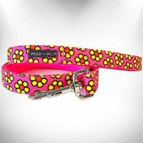 Flower Dog Leads (Color: Yellow Daisies On Pink, size: Thin Lead 5/8" Width- 5' Length)