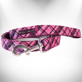 Plaid Dog Leads (Color: HOT PINK, size: Thin Lead 5/8" Width- 5' Length)