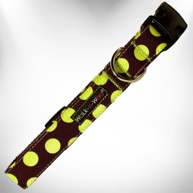 Polka Dot Dog Collars (Color: Green Dot On Brown, size: M 1" Width Fits 12-18" Neck)