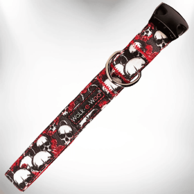 Tattoo Dog Collars (Color: Skulls N' Roses, size: M 1" Width Fits 12-18" Neck)