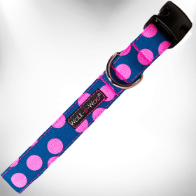 Polka Dot Dog Collars (Color: Pink Dot On Blue, size: M 1" Width Fits 12-18" Neck)