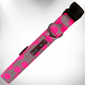 Polka Dot Dog - Neon Collars (Color: Pink Dot On Grey, size: M 1" Width Fits 12-18" Neck)