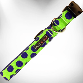 Polka Dot Dog - Neon Collars (Color: Blue Dot On Green, size: M 1" Width Fits 12-18" Neck)