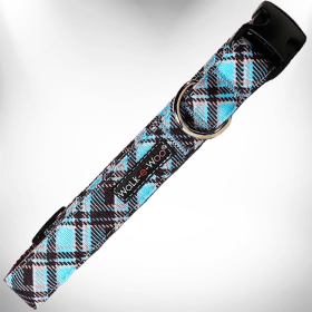 Plaid Dog Collars (Color: HOT PINK, size: M 1" Width Fits 12-18" Neck)