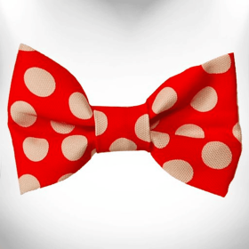 Polka Dot Dog Bow Tie (Color: Tan Dot On Red)
