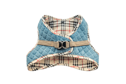 Step-In Denim Harness (Color: Denim & Beige Plaid, size: large)