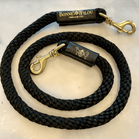 Rope Leash (Color: Black W/ Black Leather Sleevee)
